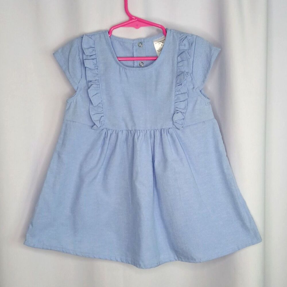 Baby Blue Ruffle Dress Short Cap Slv Cotton Blend Pullover Casual NWT Toddler 4